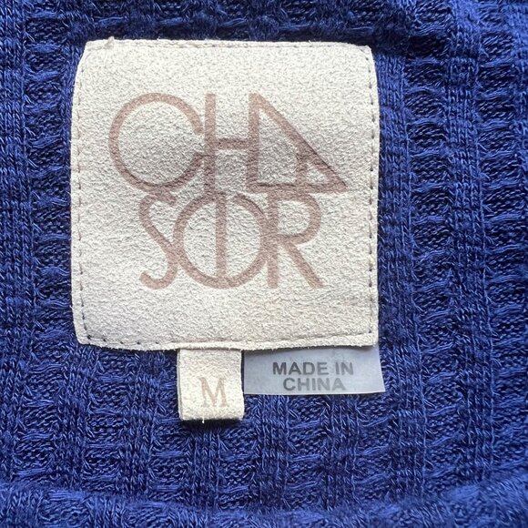 Chaser Size M Royal Blue Textured Waffle Knit Long Sleeve Scoop Neck Thermal Top - Picture 3 of 10